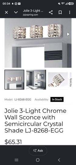 Chrome Wall Sconce with Semicircular Crystal Shade