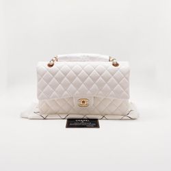 Chanel Classic Flap Bag in White Lambskin Medium GHW Full Set