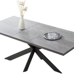 Modern Dining Table Table Set for 6-8 Person for Dining Room, Kitchen Table Set with Steel Legs