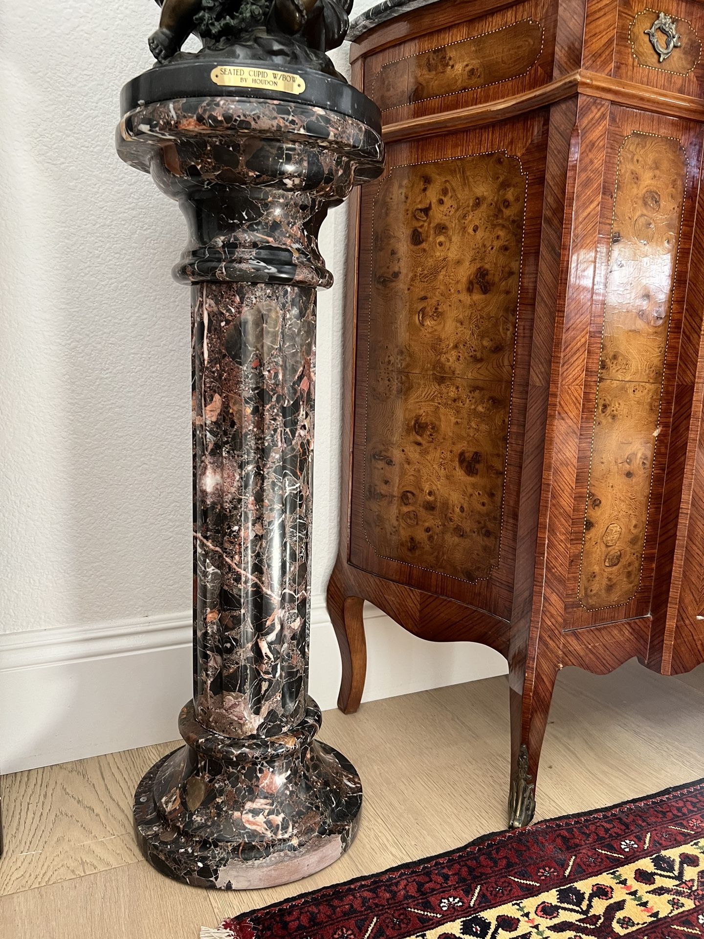 French Marble Pedestal Breech Marble pediment. Originates from France.