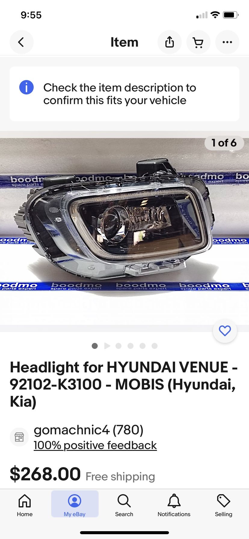 Headlight for HYUNDAI VENUE - 92102-K3100 - MOBIS (Hyundai, Kia)