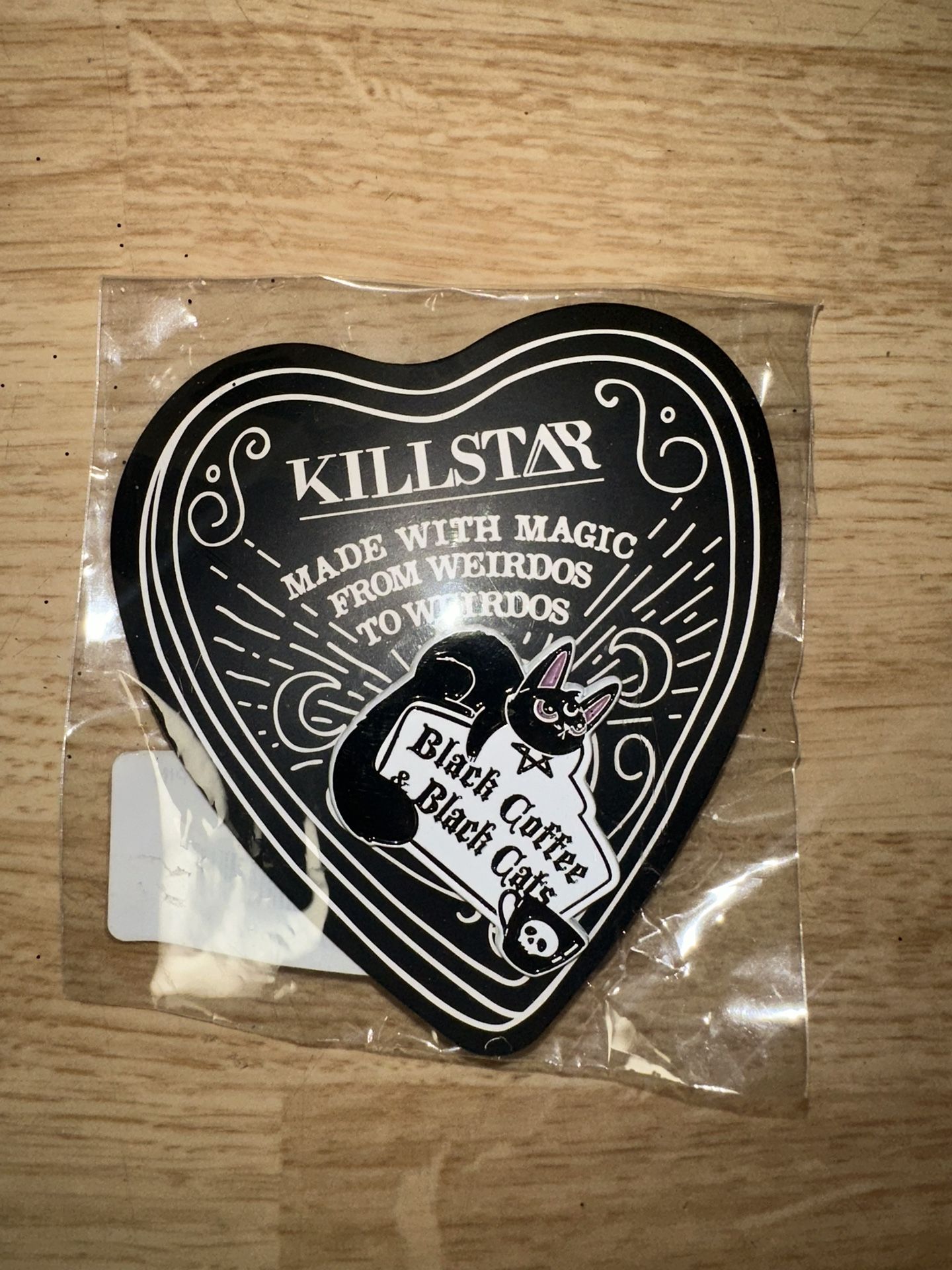 KILLSTAR GOTHIC BLACK COFFEE & BLACK CATS ENAMEL PIN - 3.5" - MADE WITH MAGIC FROM WEIRDOS TO WEIRDOS.