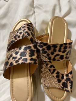 Leopard Print Glitter Slide Sandals