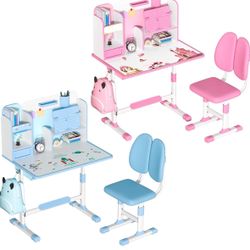 Upgraded Kids Desk and Chair Set, Height Adjustable Kids Functional Desk and Chair Set for Kids 8-12, Study Table for Girls Boys, Writing Table for Ki