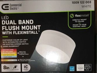 Ceiling LED Fixture,Flex install l 8 in. White Dual Band Recessed  with 5CCT + DuoBright Dimming, Damp Rated. No Junction Box,15Watt.1050 Lmn.