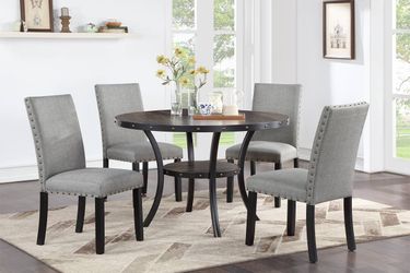 5-Piece Dining Set, Round Dining Set, Farmhouse Dining Table, Chairs, Table and Chairs, Dinette Set, Kitchen Table, Brown wood Table Top with Espresso