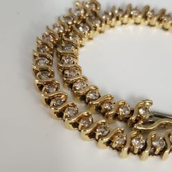 Vintage 14k Yellow Gold Diamond Tennis Bracelet 7"