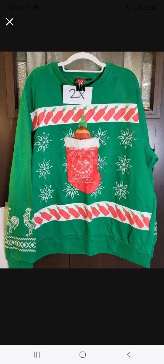 Adult XXL Siracha Christmas Ugly Sweater