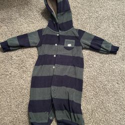 Baby Boy Size 6 Month Fleece Hooded Jumpsuit