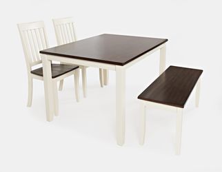 Decatur Lane White/Autumn Brown Counter Height Dining Table, (2) Stools, Bench