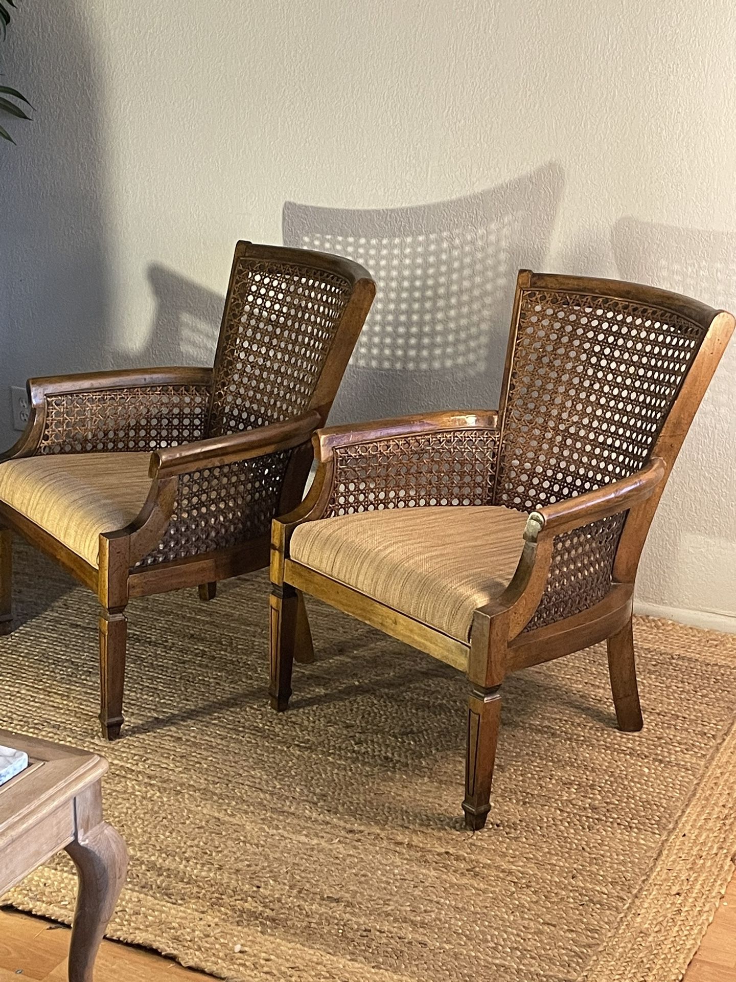 Vintage unique Large Hole Cane arm Chairs