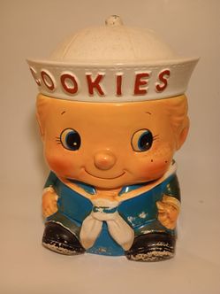 Vintage Sailor Boy ceramic cookie jar with lid