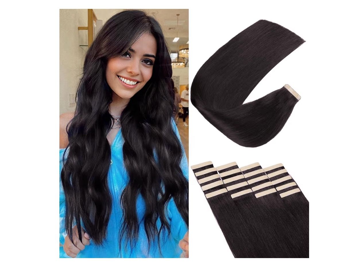 Brandnew Human Hair Tape in Extensions, Natural Black Hair Extensions, 22 Inch