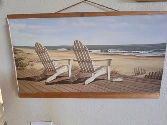 Beach Scene Canvas Wall Art with Wood Hanger