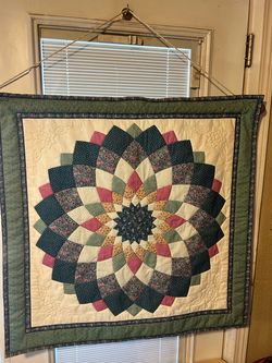 Vintage 1999 Handmade Dahlia Quilt Wall Hanging - 33.25" x 34.25"-$65 CASH