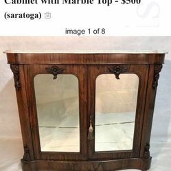 Antique Marble Topped Mirrored Cabinet 
