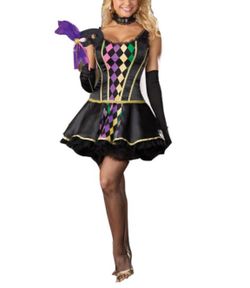 Harlequin cosplay sexy Halloween Costume Mardi Gras Carnival Harlequin Outfit