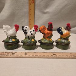 VTG hinged trinket boxes-porcelain rooster 🐓/chicken- lot of 4