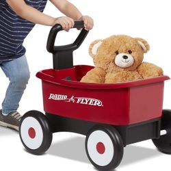 Radio Flyer Push & Pull Walker Wagon with Teddy Bear, Ages 1-4 Years, Red