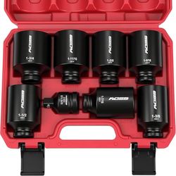 SAE Deep Impact Socket Set 8-Piece 1/2-inch Drive Wheel Axle Nut Wrench Large Sockets Standard Adapter 1-11/16 1-9/16 1-3/8 1-7/16 1-1/2 1-5/8 1-3/4 I