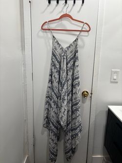 Blue and White Floral Print Strap Dress