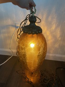 REDUCED—Vintage 60s/70s MCM Amber Crackle Glass Swag Lamp—Make Offers—WANT GONE ASAP