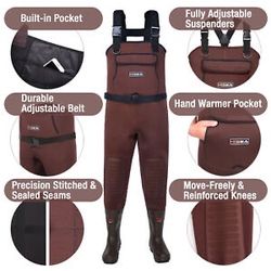 New HISEA Unisex Bootfoot Chest Waders Neoprene 200G Insulation Waterproof Fishing Sz- 8/41
