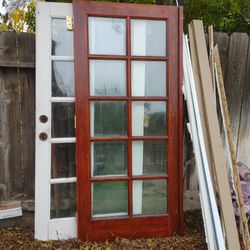 Antique Vintage Wooden Exterior French Door with Window Glass