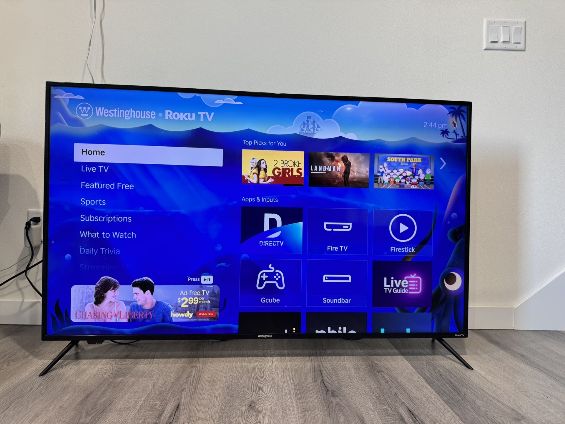 Westinghouse 58” 4K Roku Smart TV – Works Great (No Remote, No Box, With Stand Legs)