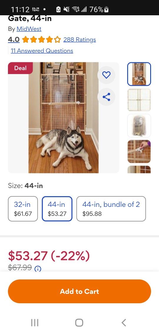 Pet Gate Wood 44 Inch