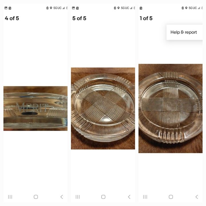 2 Vintage MERIT clear glass ashtrays. Heavy