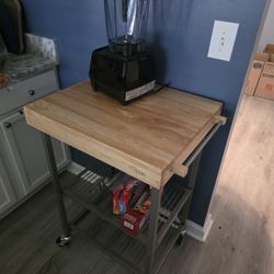 Origami Folding Kitchen Cart w/ Butcher Block and Wheels