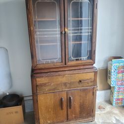 MCM Antique Wood Maple? HUTCH Storage Cabinet
