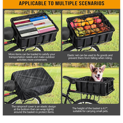 Rear Bike Rack with Basket - Rear Bike Basket for Mountain/Road Bicycle/Ebike Includes Liner/Net/Waterproof Cover for Carrying Pets/Fruit/Grocery- Qui