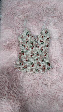Cherry Print Spaghetti Strap Crop Top (small)