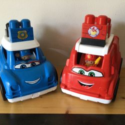Mega Bloks First Builders Freddy Fire Truck & Peter Police Car Fire & Police Men