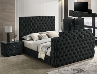 💥New BLACK Upholstered FIREPLACE/TV LIFT Bed Frame King ONLY $10 DOWN