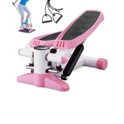 Wesfital  Steppers for Exercise + Free Non-slip Mat, Mini Stair Stepper with  Resistance Bands(Pink)
