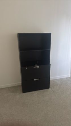 Black Lateral File Cabinet with Open Shelves