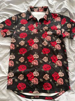 BYLT Black Floral Rose Polo Shirt