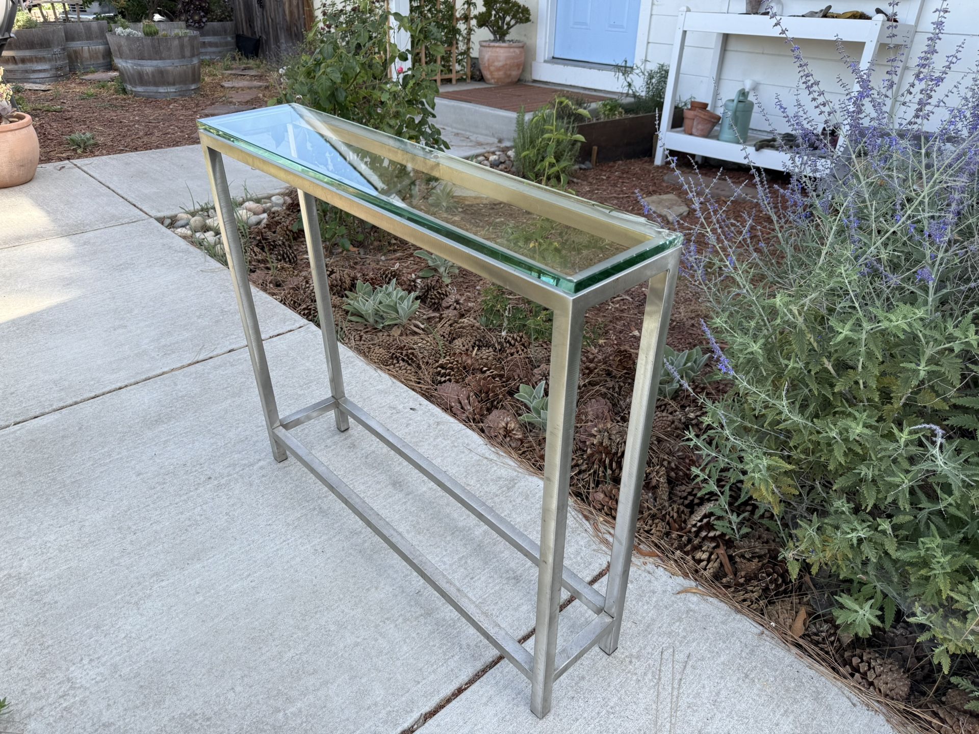 Crate & Barrel Metal & Glass Narrow Console Table