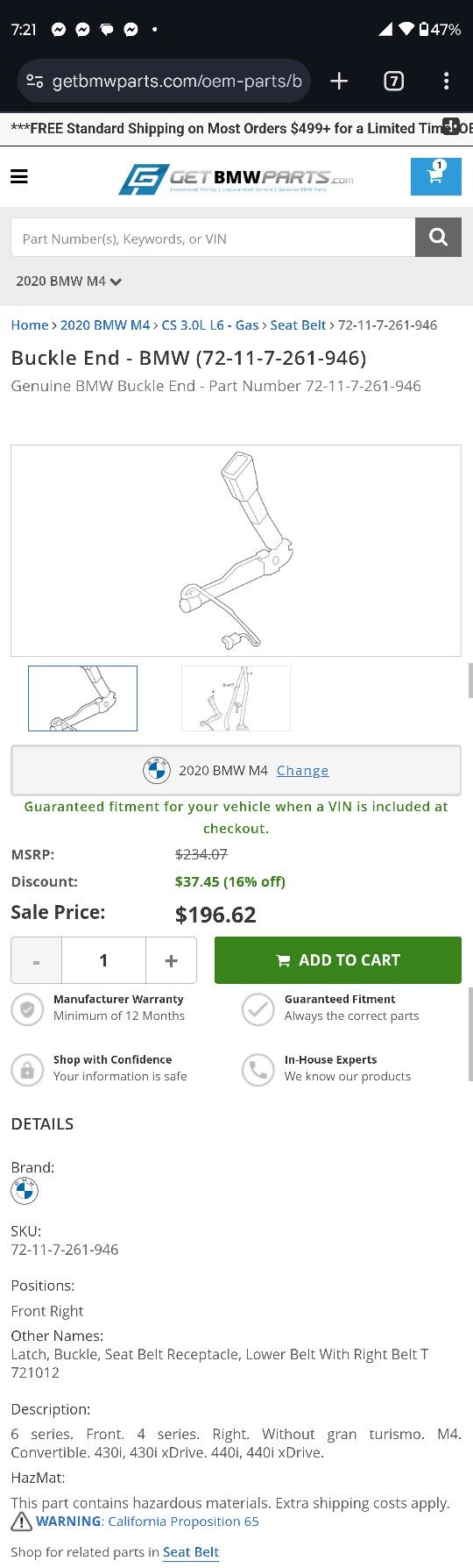 BMW Seat Belt For 2020 M4 +Others