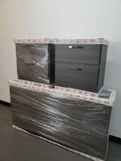 NEW GREY 6 DRAWER DOUBLE DRESSER AND TWO NIGHTSTANDS - ASSEMBLED