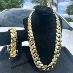 14k & 18k Set Miami Cuban Link Gold Plated 20mm Heavy Chain  & Bracelet Set