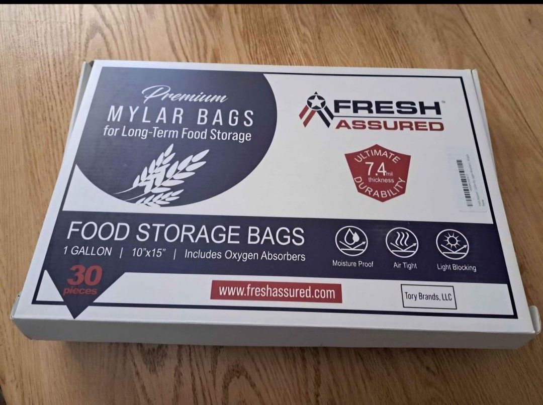 NEW - Fresh Assured 1 Gallon Mylar Bags for Food Storage