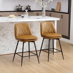 26" Faux Leather Swivel Counter or Bar Height Stools with Metal Frame, Set of 2