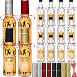 Tioncy 16 Pcs Vanilla Extract Bottles for Homemade Vanilla Jar Glass Bottle with Cap, Shrink Band, Sticker Syrup Gift Food Storage Canister for Bean S