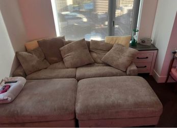 Large Corduroy Modular Sofa + 2 Ottomans – Super Cozy