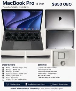 Apple MacBook Pro 13-inch Space Gray | 256GB SSD | 6GB RAM | 82 Battery Cycles