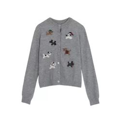 Cute Dog Embroidered Knit Cardigan